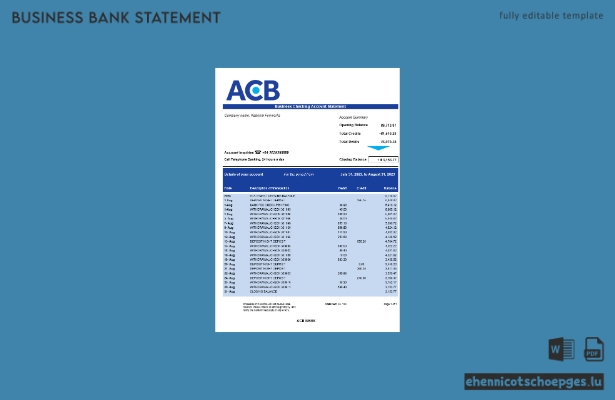 ACB Bank Firmenkontoauszug (Word- und PDF-Beispiel)